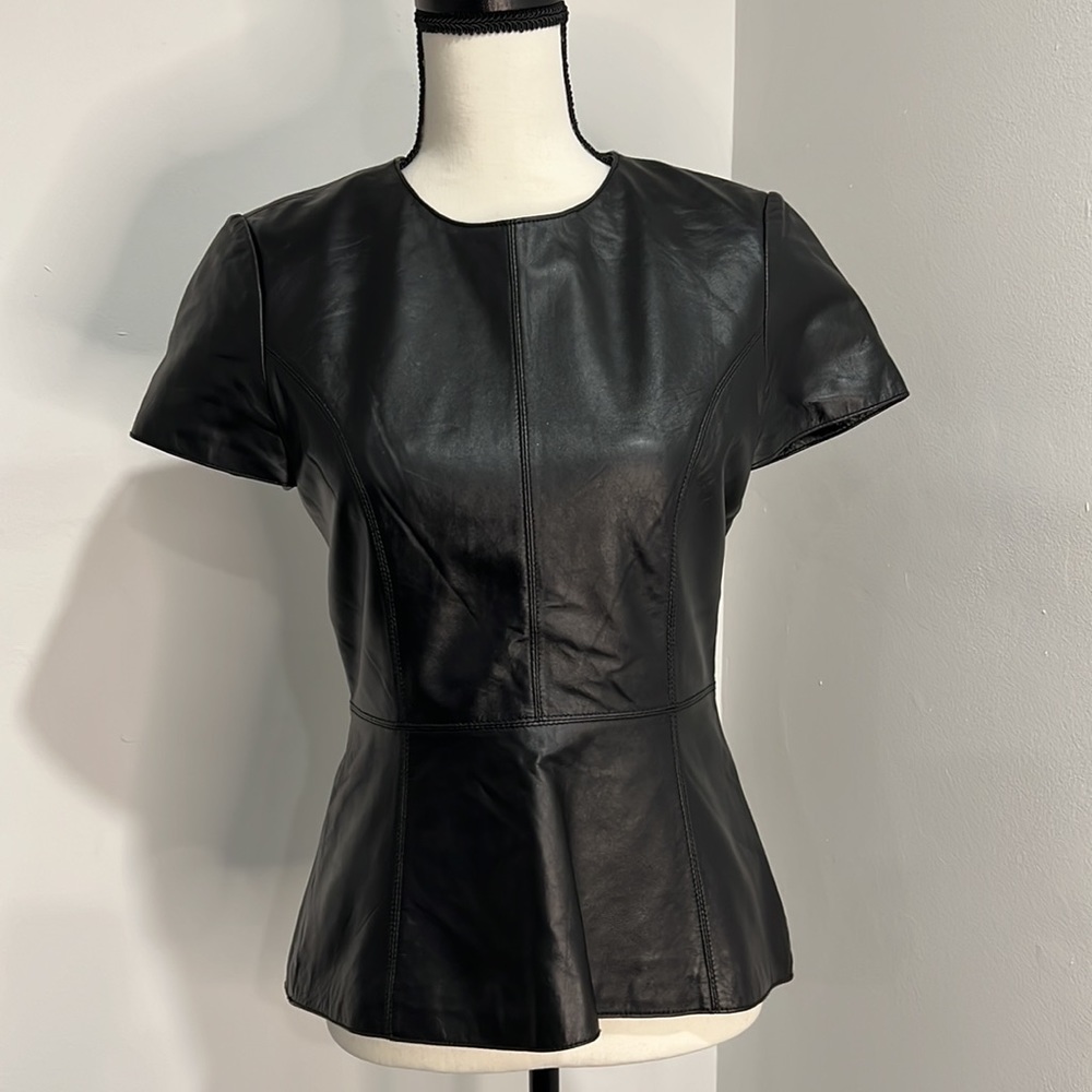 Neiman Marcus Leather Peplum Shirt